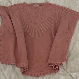 LOFT Dusty Rose Knit Poncho with Textured Diamond Detail